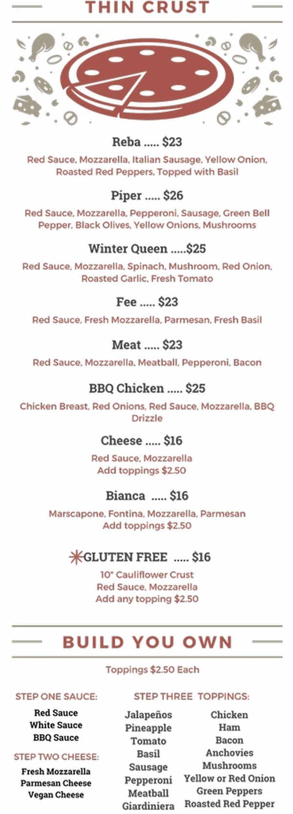 Wilsons Pizza menu page 1