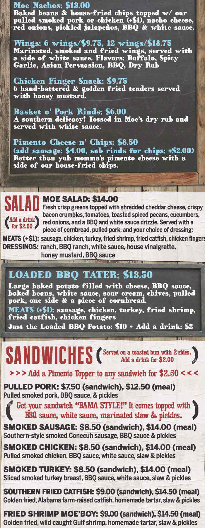 Moe's Original BBQ menu page 1