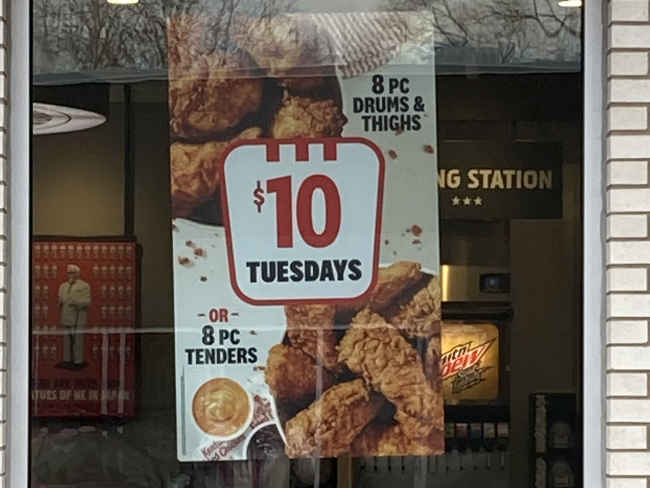 Page 1 of menu, KFC Malone, NY
